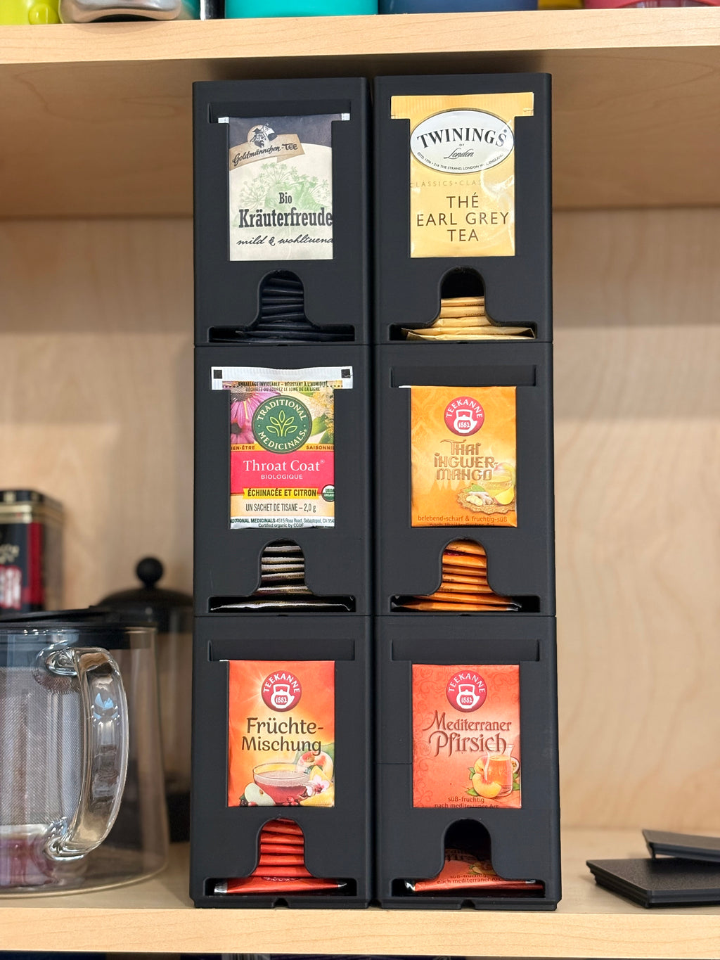 organizador de té, apilable. dispensador.
