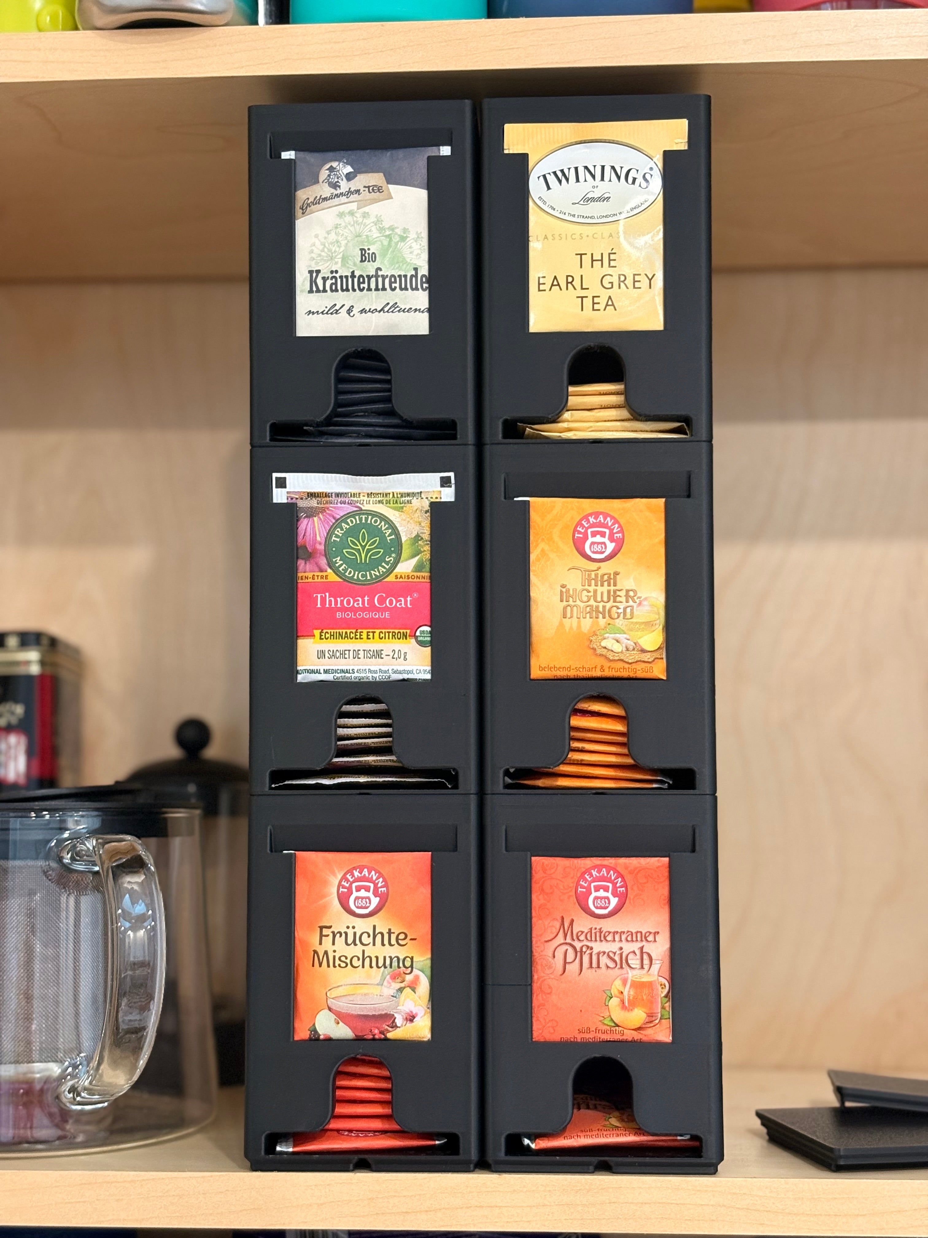 organizador de té, apilable. dispensador.
