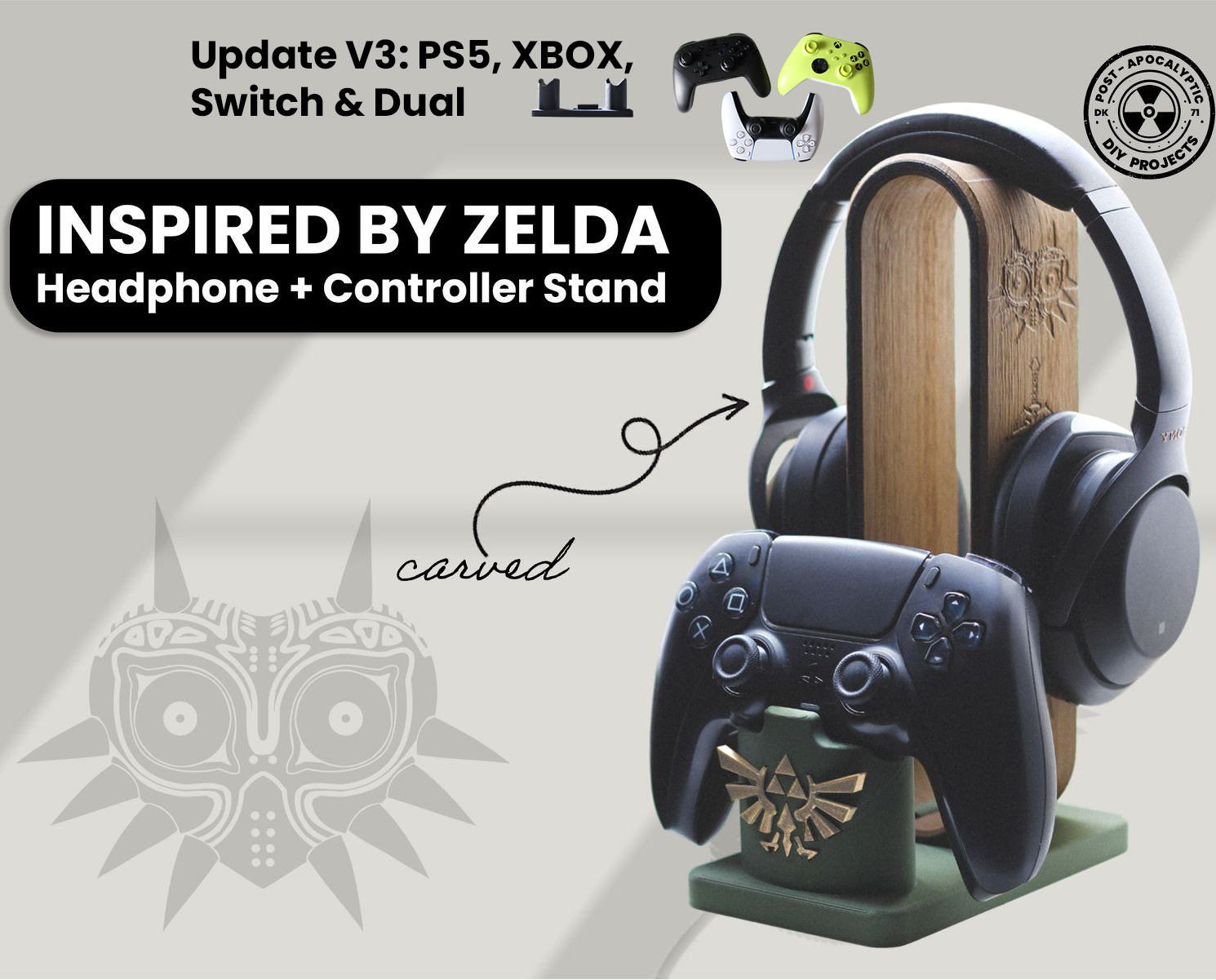 Inspirado en Zelda. Soporte para auriculares y mando